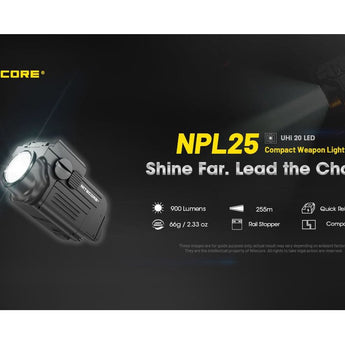 Nitecore NPL-25 Rechargeable LED Weapon Light - 900 Lumens - NiteLab UHi 20 - Includes 500mAh Li-ion Battery Pack
