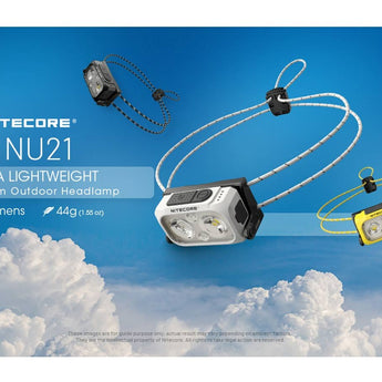 Nitecore NU21 Ultra Lightweight Dual Beam USB-C Rechargeable LED Headlamp - 360 Lumens - Uses Built-in 500mAh Li-ion Battery Pack - White, Black, or Yellow
