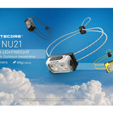 Nitecore NU21 Ultra Lightweight Dual Beam USB-C Rechargeable LED Headlamp - 360 Lumens - Uses Built-in 500mAh Li-ion Battery Pack - White, Black, or Yellow