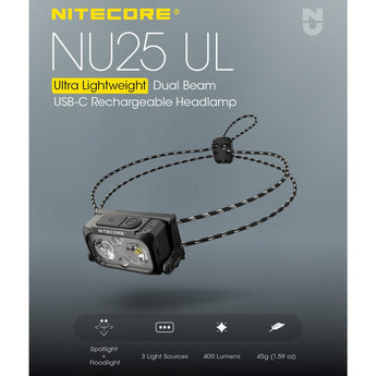 Nitecore NU25 USB-C Rechargeable LED Headlamp - Standard 400L or UL Model