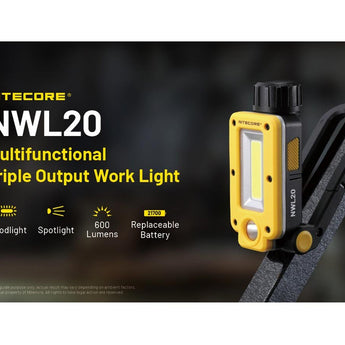 Nitecore NWL20 Triple Output USB-C Rechargeable LED Work Light - 600 Lumens - Includes 1 x 21700