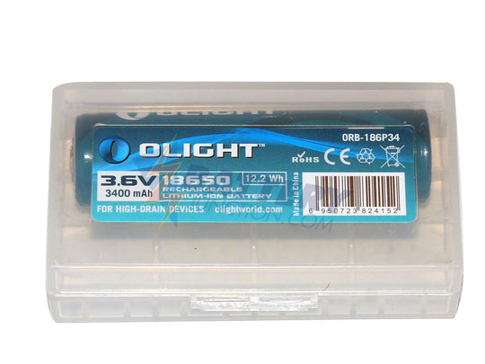 Olight ORB-186P34 18650 3400mAh 3.6V Protected Lithium Ion (Li-ion) Button Top Battery - Plastic Box
