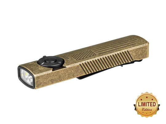 Olight Arkfeld LED Flashlight - 1000 Lumens - 6500K Cool White - 550mW UV Pointer - Freedom Brass