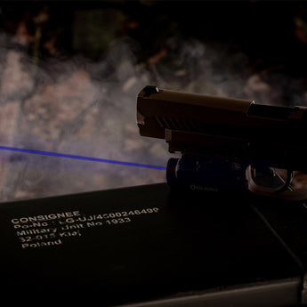 Olight Baldr S BL Rechargeable Weapon Light with Blue Laser - 800 Lumens - Uses Built-In 380mAh Li-Poly Battery Pack - Black or Desert Tan