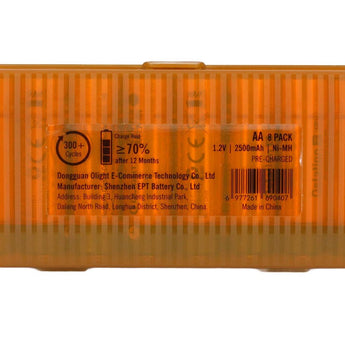 Olight AA 2500mAh 1.2V Nickel Metal Hydride (NiMH) Low Self Discharge Button Top Battery - Box of 8