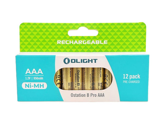 Olight AAA 950mAh 1.2V Nickel Metal Hydride (NiMH) Low Self Discharge Button Top Battery - Box of 12