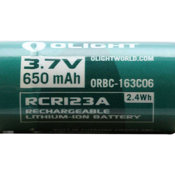 Olight ORBC-163C06 RCR123A / 16340 650mAh 3.7V Protected Lithium Ion (Li-Ion) Button Top Battery with Micro USB Charging Port - Retail Card