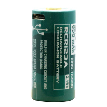 Olight ORBC-163C06 RCR123A / 16340 650mAh 3.7V Protected Lithium Ion (Li-Ion) Button Top Battery with Micro USB Charging Port - Retail Card