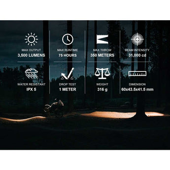 Olight RN3500 USB Rechargeable Bike Light - 3500 Lumens - Uses Li-ion Battery Pack