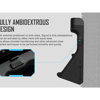 Olight Sigurd 2-in-1 Angled Grip Rechargeable LED Weapon Light - 1450 Lumens - Includes Built-in 2400mAh Li-Poly Battery Pack - Black or Desert Tan