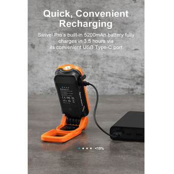 Olight Swivel Pro USB-C Recharegeable Work Light - 1100 Lumens - Uses Built-In 5200mAh Li-ion Battery Pack - Orange
