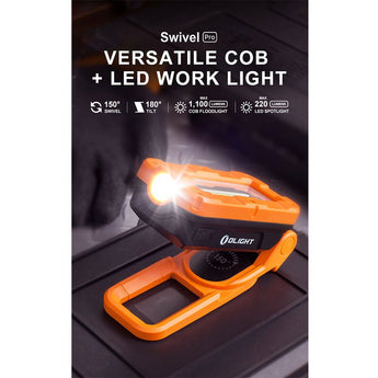 Olight Swivel Pro USB-C Recharegeable Work Light - 1100 Lumens - Uses Built-In 5200mAh Li-ion Battery Pack - Orange