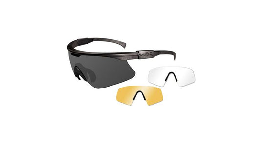 Wiley X PT-1 Changeable Sunglasses with High Velocity Protection - Matte Black Frame with Smoke Grey - Clear - Light Rust Lens Kit (PT-1SCL)