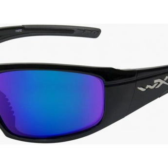 Wiley X Zak Active Sunglasses Rx Ready with High Velocity Protection - Gloss Black Frame with Polarized Blue Mirror (Green) Lenses (ACZAK07)