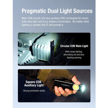 Klarus E5 USB-C Rechargeable EDC LED Flashlight - 470 or 600 Lumens - Uses Built-in 450mAh Li-ion Battery Pack - Multiple Color Options