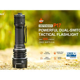 Acebeam Defender P17 Dual-Switch LED Flashlight - 4900 Lumens - CREE XHP70.3 HI - Includes 1 x USB-C Rechargeable 21700 - Black, Grey, OD Green, and Desert Sand