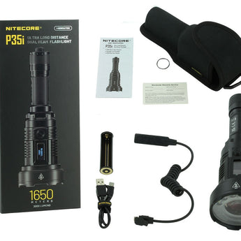 Nitecore P35i USB-C Rechargeable Dual Beam LEP Flashlight - 6 x CREE XP-G3 and 1 x LEP - 3000 Lumens - Includes 1 x 21700