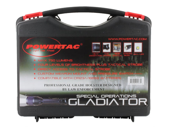 PowerTac Gladiator Rechargeable Package - 750 Lumen LED flashlight with Rechargeable Batteries and Home Charger