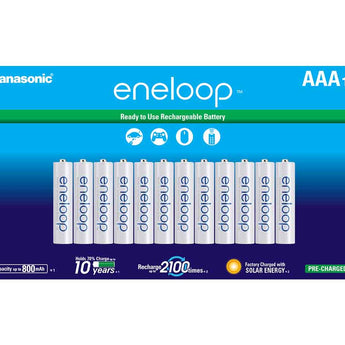 Panasonic Eneloop BK-4MCCA12FA AAA 800mAh 1.2V Low Self Discharge Nickel Metal Hydride (NiMH) Button Top Batteries - 12 Pack Retail Card
