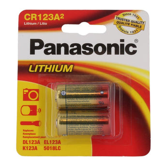 Panasonic CR123A (2PK) 1550mAh 3V Lithium Primary (LiMnO2) Button Top Photo Batteries - 2 Piece Retail Card