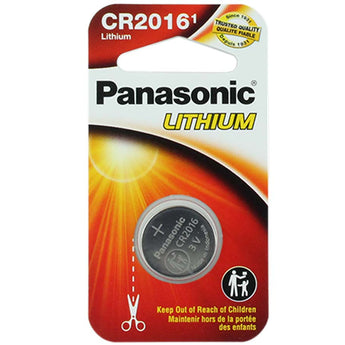 Panasonic CR2016 90mAh 3V Lithium (LiMnO2) Coin Cell Battery - 1 Piece Narrow Size Carded Packaging