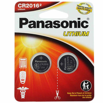 Panasonic CR2016 90mAh 3V Lithium (LiMnO2) Coin Cell Battery - 2 Piece Standard Size Carded Packaging