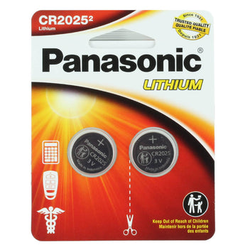 Panasonic CR2025 165mAh 3V Lithium (LiMnO2) Coin Cell Battery - 2 Piece Standard Size Carded Packaging