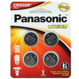 Panasonic CR2025 165mAh 3V Lithium (LiMnO2) Coin Cell Battery - 4 Piece Standard Size Carded Packaging
