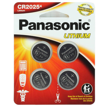 Panasonic CR2025 165mAh 3V Lithium (LiMnO2) Coin Cell Battery - 4 Piece Standard Size Carded Packaging