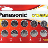 Panasonic CR2032 220mAh 3V Lithium (LiMnO2) Coin Cell Battery - 10 Piece Wide Size Carded Packaging
