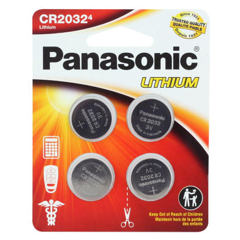 Panasonic CR2032 220mAh 3V Lithium (LiMnO2) Coin Cell Battery - 4 Piece Standard Size Carded Packaging