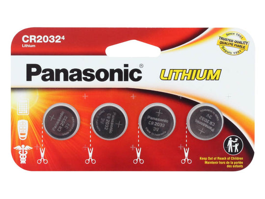 Panasonic CR2032 220mAh 3V Lithium (LiMnO2) Coin Cell Battery - 4 Piece Wide Size Carded Packaging