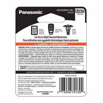 Panasonic CR2354 560mAh 3V Lithium Primary (LiMnO2) Coin Cell Watch Battery - 1 Piece Carded Packaging