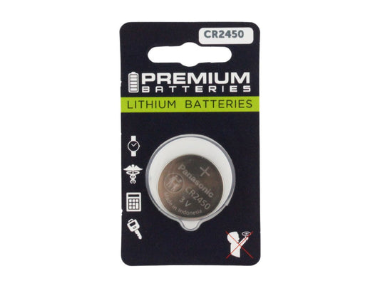 Panasonic CR2450 620mAh 3V Lithium (LiMnO2) Coin Cell Battery - 1 Piece Retail Card
