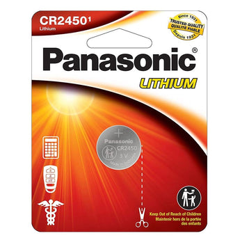 Panasonic CR2450 620mAh 3V Lithium Primary (LiMnO2) Coin Cell Watch Battery - 1 Piece Carded Packaging