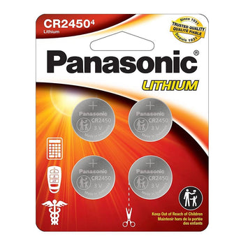 Panasonic CR2450 620mAh 3V Lithium Primary (LiMnO2) Coin Cell Watch Battery - 4 Piece Carded Packaging