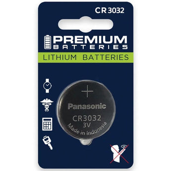 Panasonic CR3032 500mAh 3V Lithium Primary (LiMnO2) Coin Cell Watch Battery - 1 Piece Retail Card