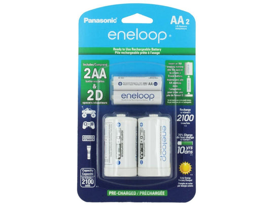 Panasonic Eneloop AA to D-cell Spacers with 2100mAh Capacity Packaging - Front