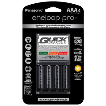 Panasonic Eneloop Pro 4-Position Quick Charger with 4 x 950mAh NiMH Low Self Discharge AAA Batteries (K-KJ55K3A4BA)
