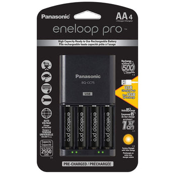 Panasonic Eneloop Pro Advanced Charger with 4 x 2550mAh NiMH Low Self Discharge AA Batteries (K-KJ75KHC4BA)