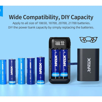 XTAR PB2SL Portable Li-ion Charger and Powerbank - Black, Blue, or Red