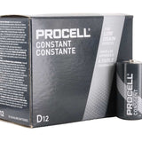 Duracell Procell PC1300 D-cell in Front of Box of 12 Batteries