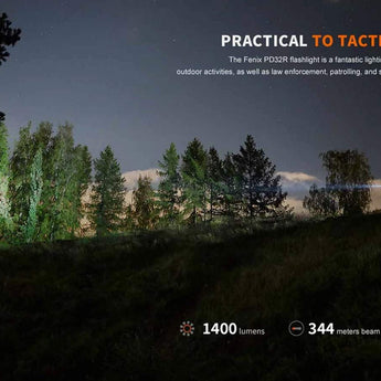 Fenix PD32R USB-C Rechargeable LED Flashlight - 1400 Lumens - Luminus SFT40 - Includes 1 x 3.6V 3400mAh 18650