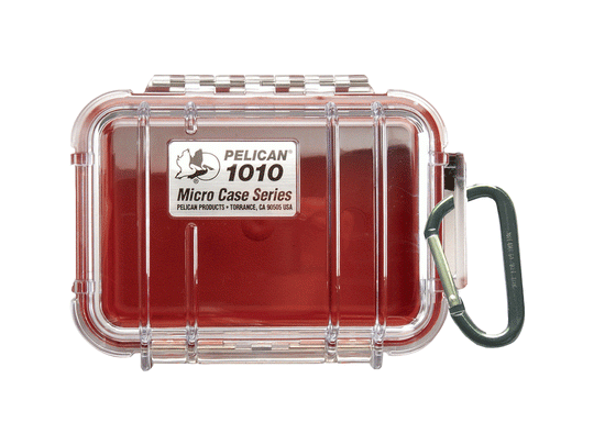 COMBO KIT: Pelican 1010 Watertight Case- Clear Red / 12 Titanium CR123A's / Pre-Cut Foam Insert