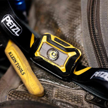 Petzl Aria 1R Rechargeable LED Headlamp - 450 Lumens - Includes 1 x 3.6V 1250mAh LI-ion CORE Battery Pack - Black and Yellow