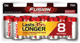 Rayovac Fusion 813-8CT D-cell 1.5V Alkaline Button Top Batteries - 8 Piece Retail Card