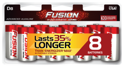 Rayovac Fusion 813-8CT D-cell 1.5V Alkaline Button Top Batteries - 8 Piece Retail Card