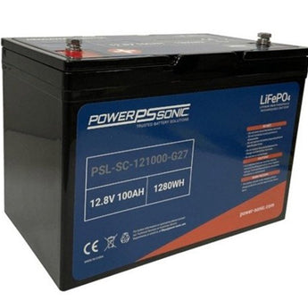 Power-Sonic PSL-SC-121000-G27 100AH 12.8V Group 27 Rechargeable Deep Cycle Lithium Iron Phosphate (LiFePO4) Battery - M8 Terminals