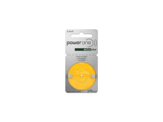 PowerOne Size 10 11mAh 1.2V NiMh Rechargeable Hearing Aid Batteries - 2 Pack Retail Card