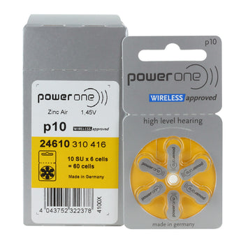 PowerOne P10-6PK-MF (6PK) Size 10 100mAh 1.45V Zinc Air Yellow Hearing Aid Batteries - 6 Pack Retail Card